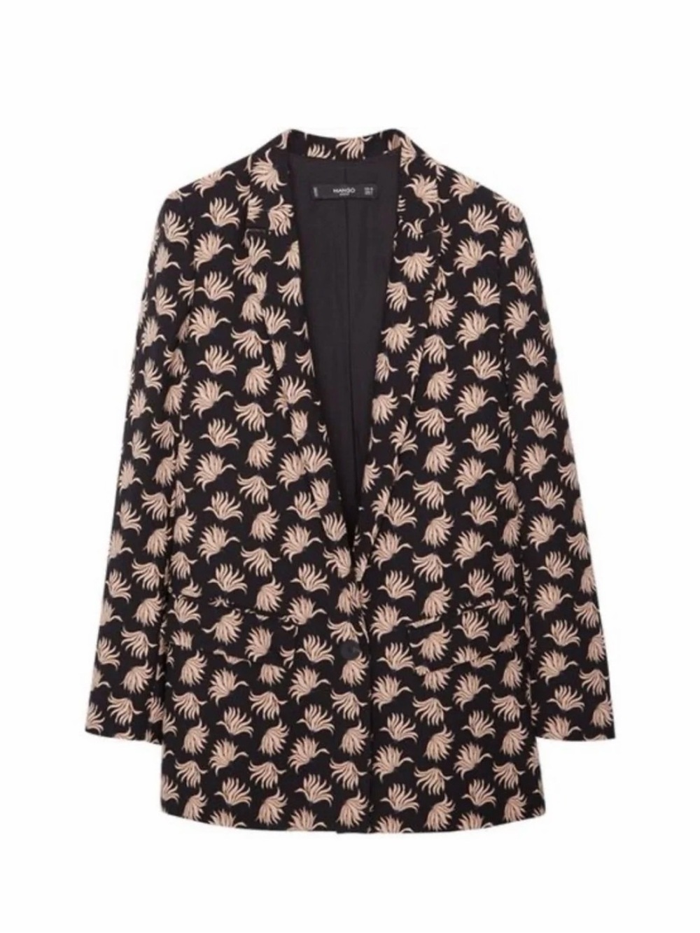 Mango Black Blazer with Beige Floral Abstract Print Size US6